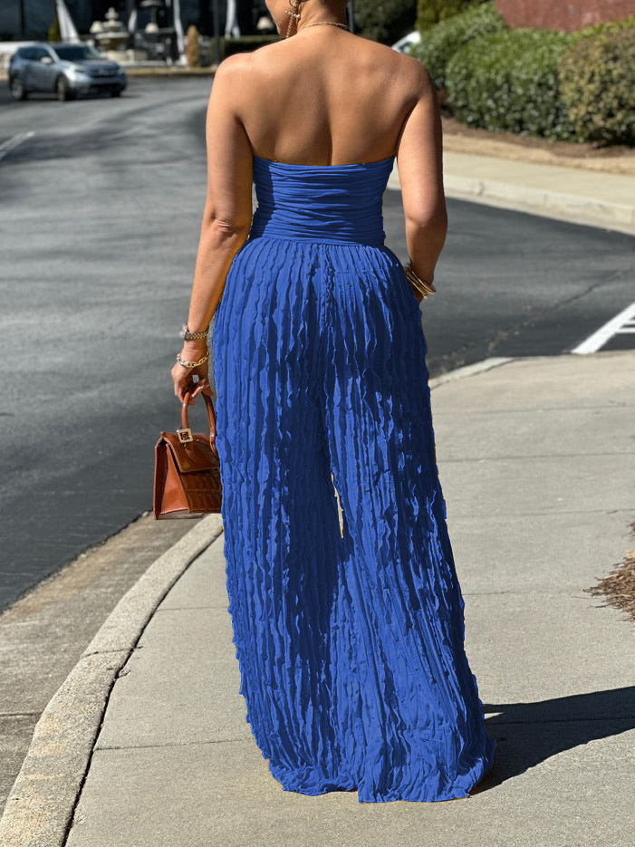 Strapless Sleeveless Wide-Leg Jumpsuit for Holiday Casual