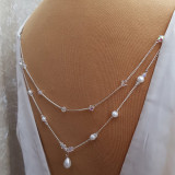 Women's Multi-Layer Pearl Back Chain Crystal Bridal Wedding Dress Accessory