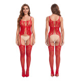 Women's Christmas Plus Size Sexy See-Through Cutout Open-Crotch Lace Bodysuit Lingerie