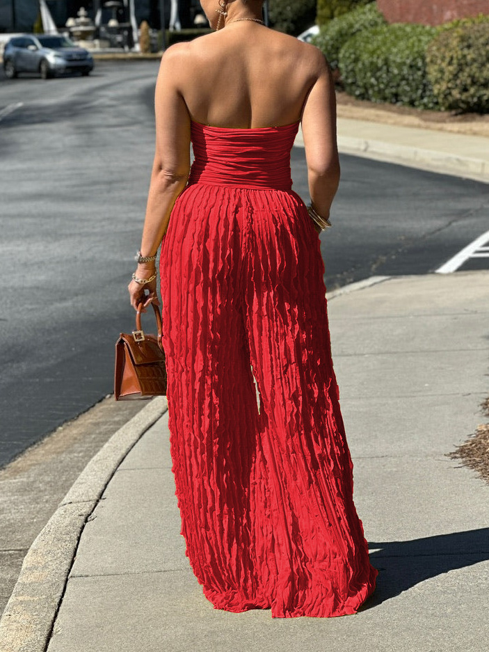 Strapless Sleeveless Wide-Leg Jumpsuit for Holiday Casual