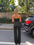 Women's Fashion Polka-Dot Sleeveless Strappy Tank Top and Straight-Leg Wide-Leg Pants Yoga Sports Set