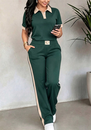 Spring/Summer Women's Fashion Casual Short-Sleeve Shirt and Pants Two-Piece Set