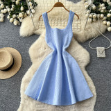 Women's Summer Elegant Sleeveless Pearl-Detail A-Line Knitted Mini Dress