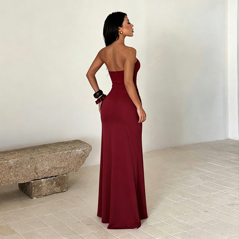 Strapless Ruched High-Slit Dress for Formal Parties