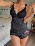 Women's Summer Sexy Lace Strappy Pajama Two-Piece Set