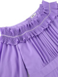 Women's Fashion Purple Chiffon Ruffle Off Shoulder Pleated Lantern-Sleeve Slim-Waist Party Dress