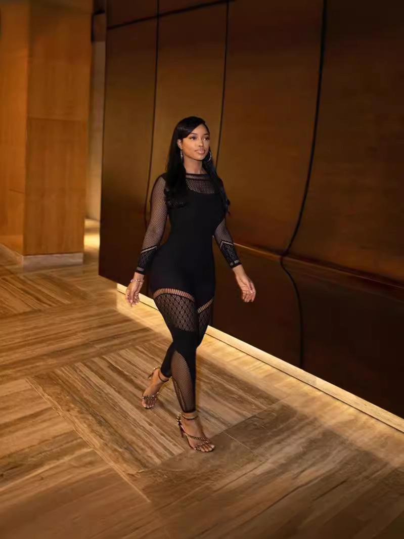 Cutout High-Waist Long-Sleeve Jumpsuit for Fall Clubwear
