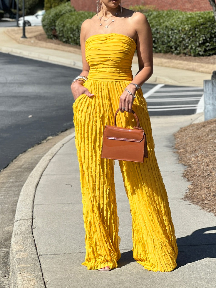 Strapless Sleeveless Wide-Leg Jumpsuit for Holiday Casual