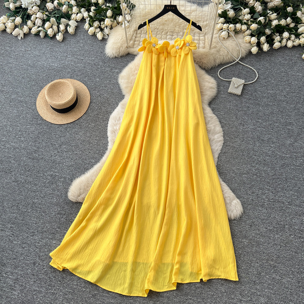 Yellow Halter-Neck Sleeveless Maxi Dress for Summer Holidays