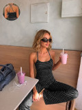 Women's Fashion Polka-Dot Sleeveless Strappy Tank Top and Straight-Leg Wide-Leg Pants Yoga Sports Set