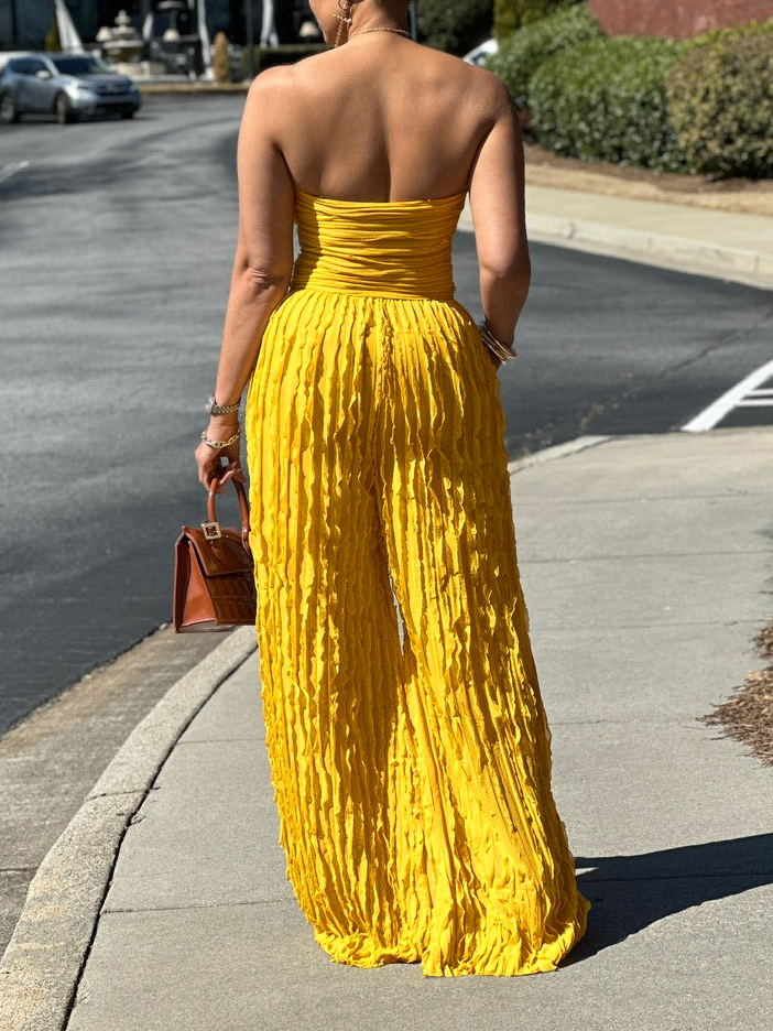 Strapless Sleeveless Wide-Leg Jumpsuit for Holiday Casual