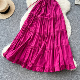 Women's Summer Lace-Up Strappy Ruffle-Trimmed Slim-Waist Tiered A-Line Maxi Dress