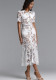 Women's Summer Elegant Luxury Lace Cutout Turndown-Collar Slim-Waist Slim-Fit Career Long Dress