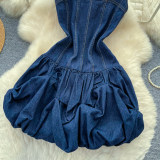 Women's Summer Denim Strappy Slim-Waist Slim-Fit Chic A-Line Dress