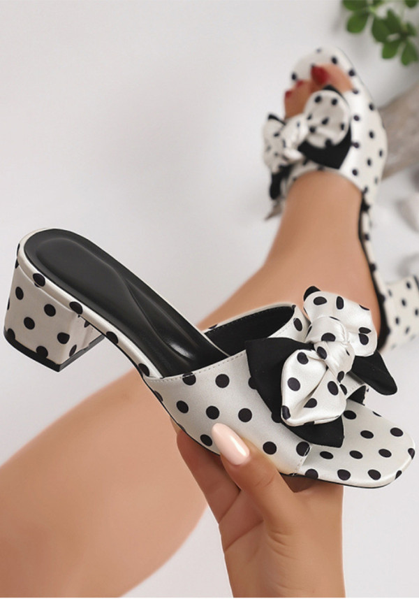 Women's Elegant Polka-Dot Bow Platform Slip-On Heels slippers