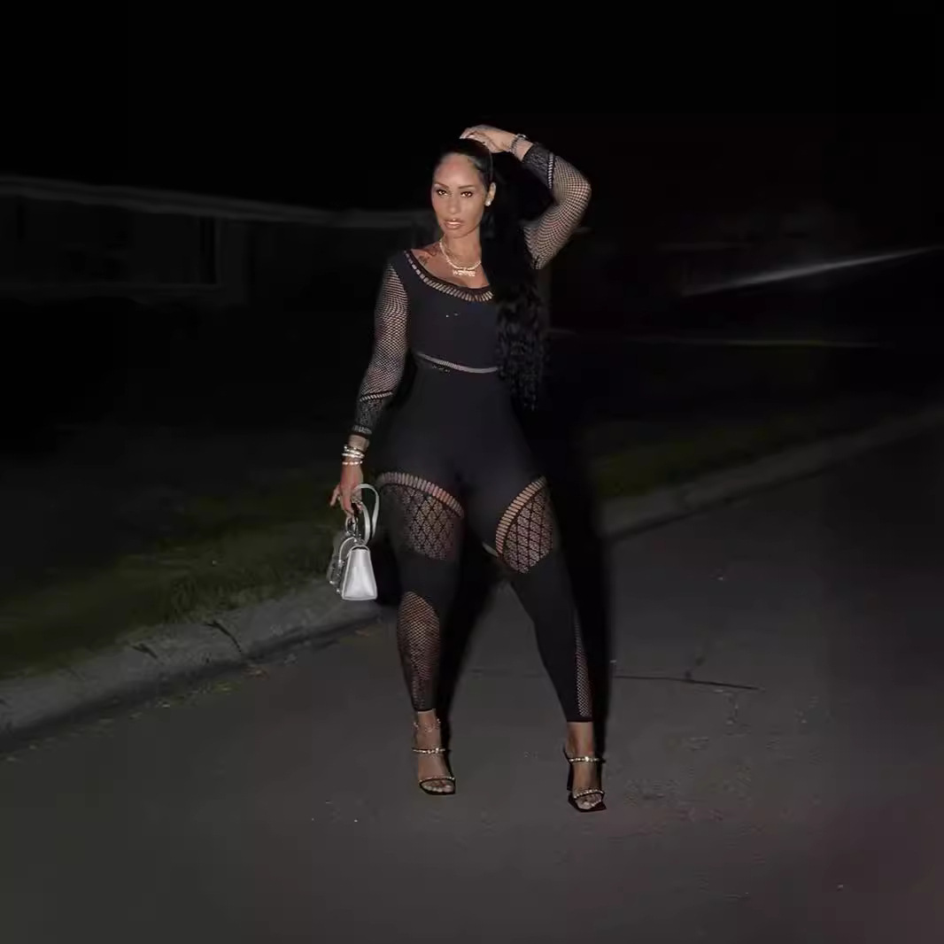 Cutout High-Waist Long-Sleeve Jumpsuit for Fall Clubwear