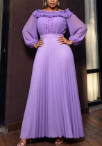 Women's Fashion Purple Chiffon Ruffle Off Shoulder Pleated Lantern-Sleeve Slim-Waist Party Dress Women's Fashion Purple Chiffon Ruffle Off Shoulder Pleated Lantern-Sleeve Slim-Waist Party Dress