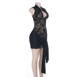 Women's Cutout Lace Bodycon Ribbon-Ruched Slim-Fit Mini Dress