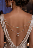 Women's Multi-Layer Pearl Back Chain Crystal Bridal Wedding Dress Accessory