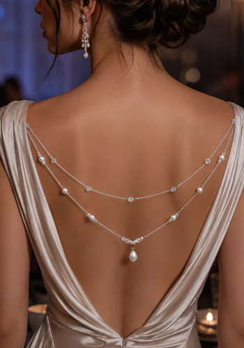 Women's Multi-Layer Pearl Back Chain Crystal Bridal Wedding Dress Accessory
