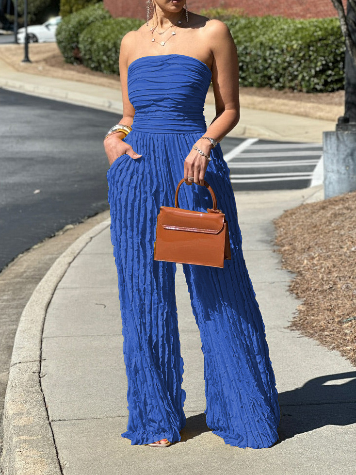 Strapless Sleeveless Wide-Leg Jumpsuit for Holiday Casual