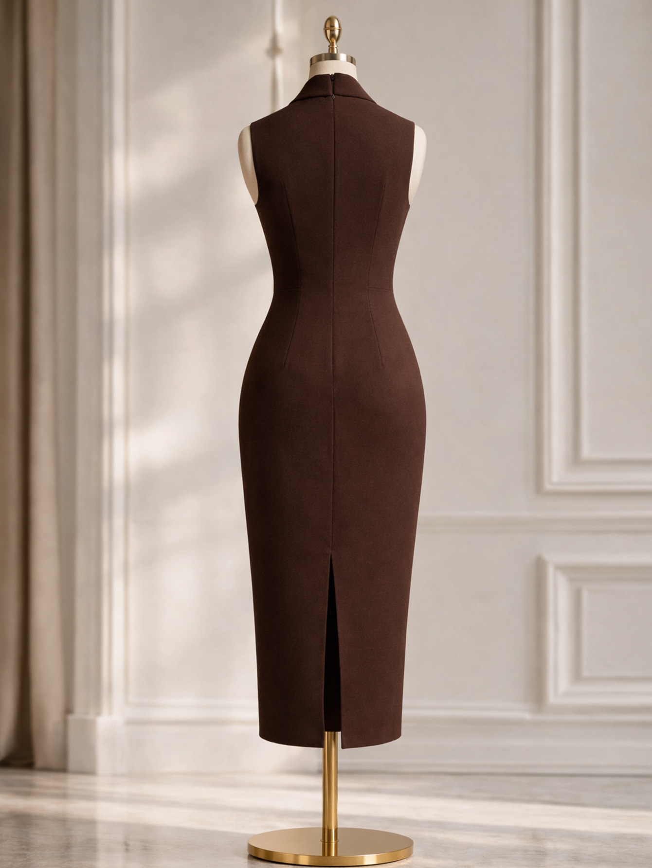 Sleeveless Suiting-Fabric Ruffle Bodycon Dress for Career Wear