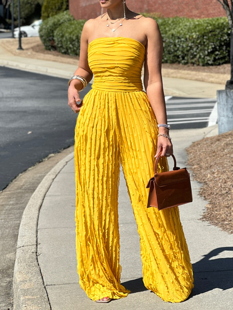 Strapless Sleeveless Wide-Leg Jumpsuit for Holiday Casual