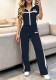 Spring/Summer Women's Color-Block Short-Sleeve Jacket and Striped Straight-Leg Pants Casual Two Piece Set