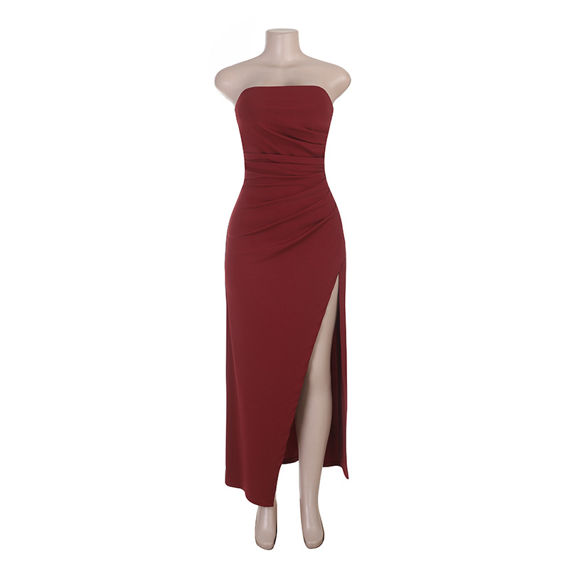 Strapless Ruched High-Slit Dress for Formal Parties
