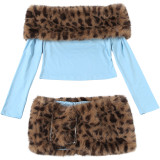 Women's Fall Chic Fur-Collar Patchwork Off-Shoulder Two-Piece Set