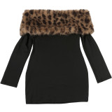 Women's Fall/Winter Chic Elegant Fur-Collar Patchwork Off-Shoulder Long-Sleeve Bodycon Dress