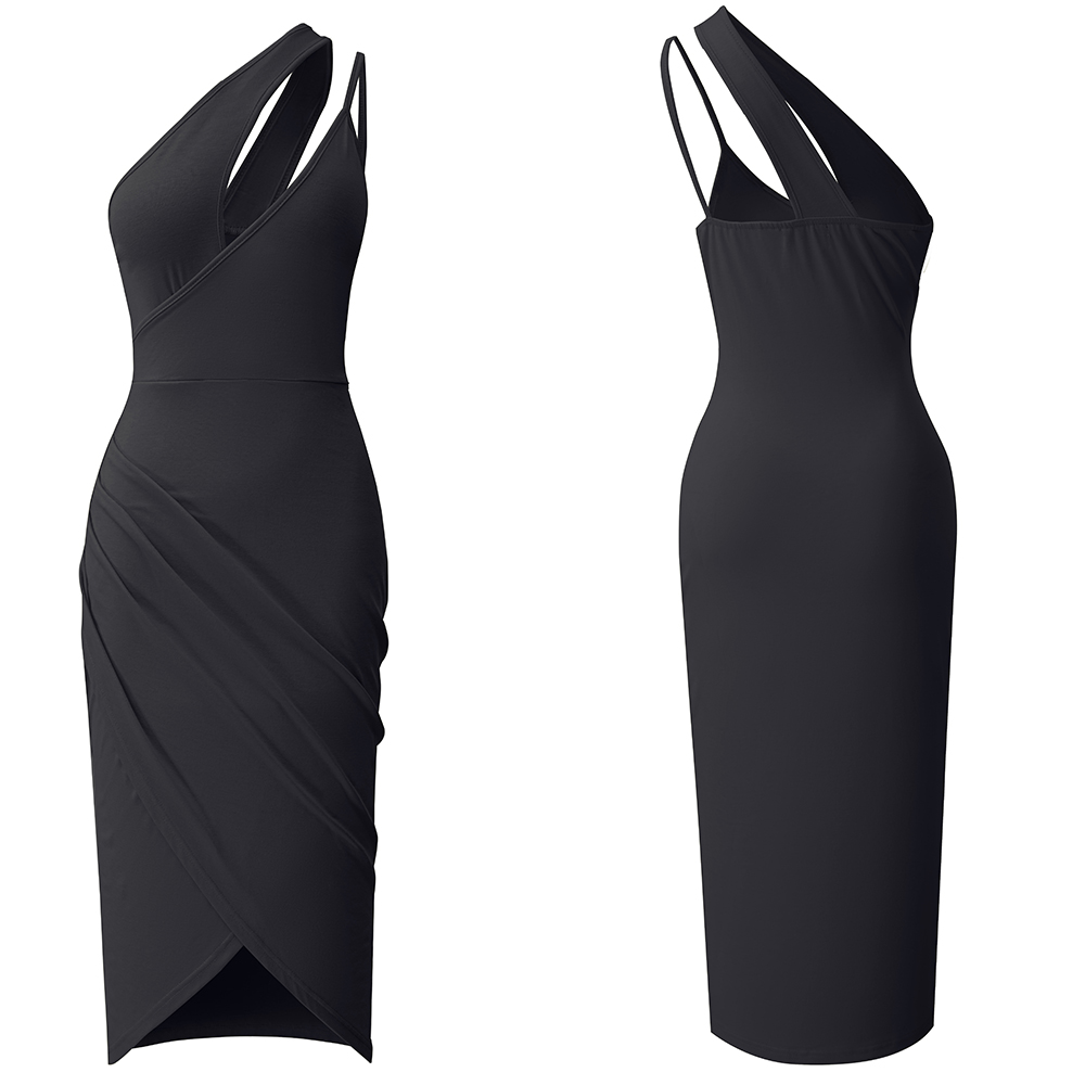 Slash-Shoulder Patchwork Strappy Dress for Evening Wear