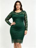 Women's Plus Size Sexy Lace Long-Sleeve Formal Party Dress