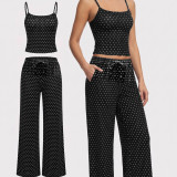 Women's Polka-Dot Strappy Tank Top and Straight-Leg Wide-Leg Pants Casual Yoga Fitness Set