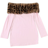 Women's Fall/Winter Chic Elegant Fur-Collar Patchwork Off-Shoulder Long-Sleeve Bodycon Dress
