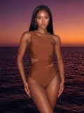 Women's Solid-Color One-Shoulder Sexy One-Piece Swimsuit