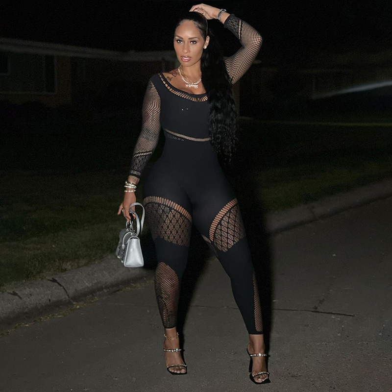 Cutout High-Waist Long-Sleeve Jumpsuit for Fall Clubwear