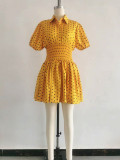 Women's Fall Turndown-Collar Short-Sleeve Slim-Waist Slim-Fit Mini Dress