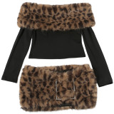 Women's Fall Chic Fur-Collar Patchwork Off-Shoulder Two-Piece Set