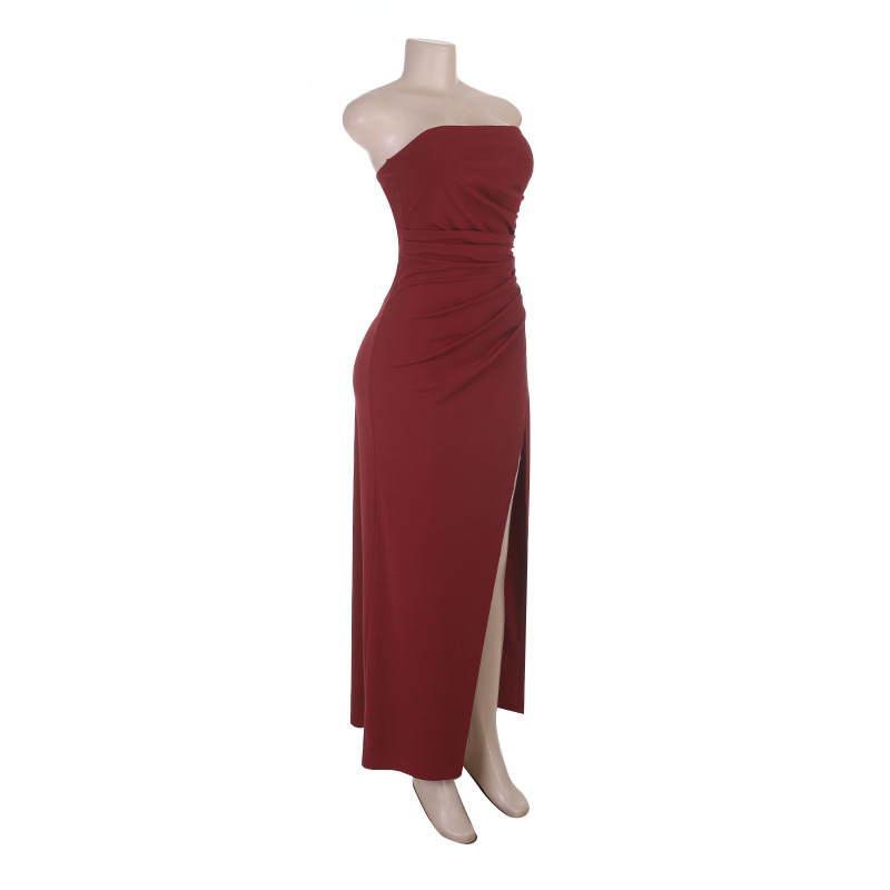 Strapless Ruched High-Slit Dress for Formal Parties