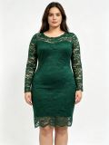 Women's Plus Size Sexy Lace Long-Sleeve Formal Party Dress