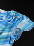Women's Holiday Fashion Floral Print High-Waist A-Line Dress with Metallic Belt
