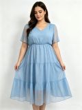 Women's Summer Plus Size V-Neck Short-Sleeve Casual Dress