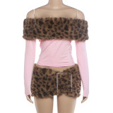 Women's Fall Chic Fur-Collar Patchwork Off-Shoulder Two-Piece Set
