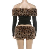 Women's Fall Chic Fur-Collar Patchwork Off-Shoulder Two-Piece Set