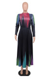 Plus Size Women Printed Long Sleeve Loose Dress