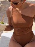 Women's Solid-Color One-Shoulder Sexy One-Piece Swimsuit