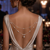 Women's Multi-Layer Pearl Back Chain Crystal Bridal Wedding Dress Accessory