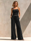 Women's Polka-Dot Strappy Tank Top and Straight-Leg Wide-Leg Pants Casual Yoga Fitness Set
