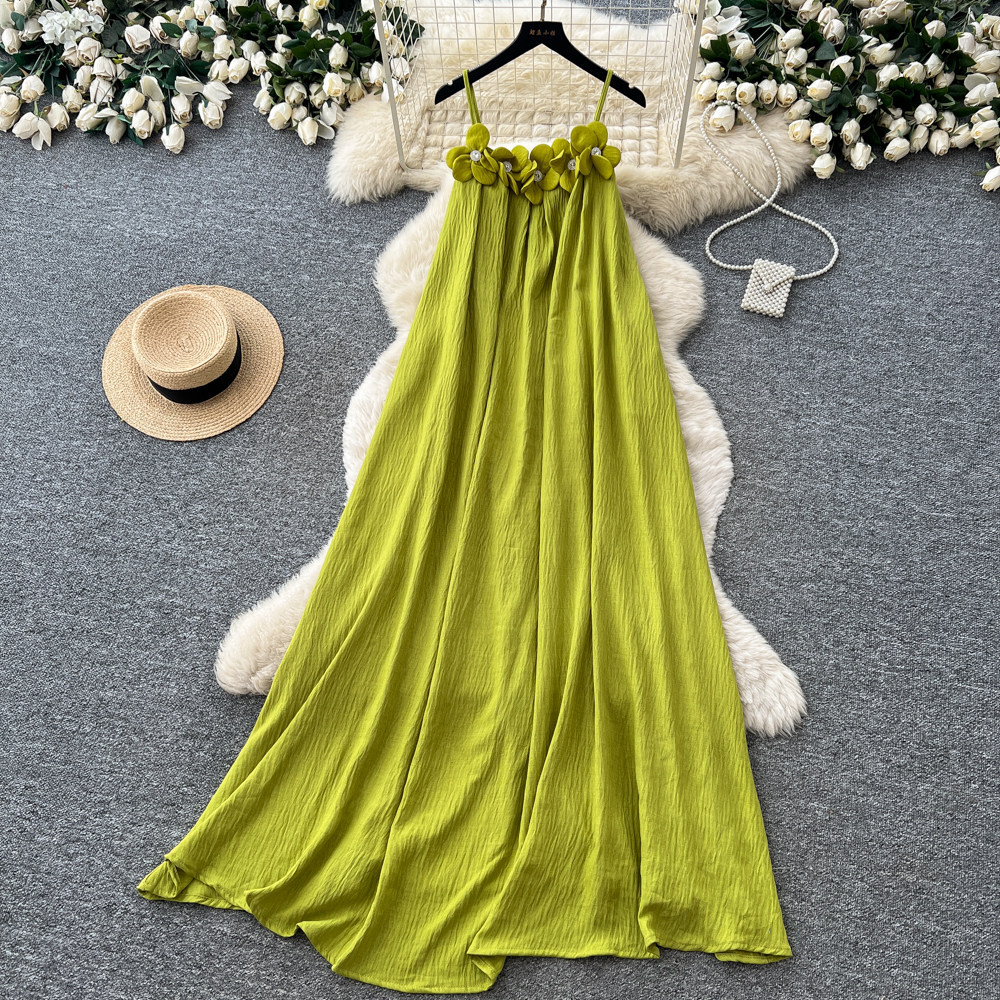 Yellow Halter-Neck Sleeveless Maxi Dress for Summer Holidays